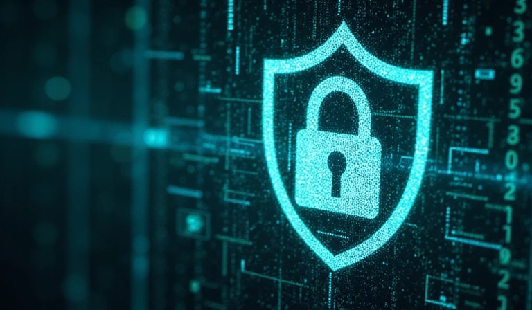 Representación visual de datos personales anonimizados y protegidos con un candado virtual.